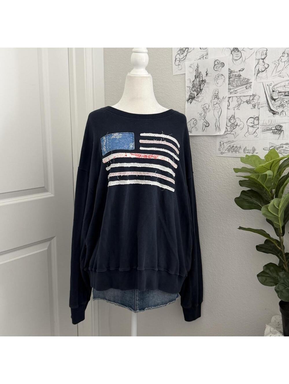 Hollister distressed American flag sweatshirt